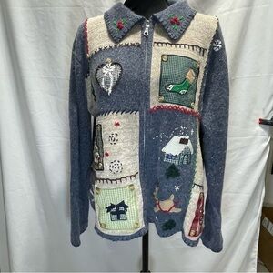 Basic Editions vintage  Patchwork zip up Cardigan Embroidered Details. Size XL.